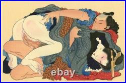 Katsushika Hokusai Large SHUNGA Woodblock Print Ukiyo-e VTG Japan