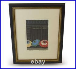 Katsuyuki Nishijima Japanese Woodblock Print Kyoto Umbrellas Signed & Authentic