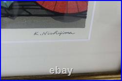 Katsuyuki Nishijima Japanese Woodblock Print Kyoto Umbrellas Signed & Authentic