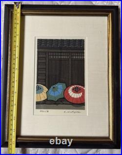 Katsuyuki Nishijima Japanese Woodblock Print Kyoto Umbrellas Signed & Authentic