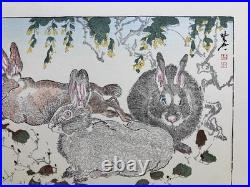 Kawanabe Kyosai Ukiyo-e Woodblock Print Kyosai Rakuga / Wild Rabbits