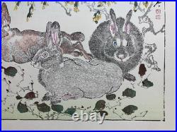 Kawanabe Kyosai Ukiyo-e Woodblock Print Kyosai Rakuga / Wild Rabbits
