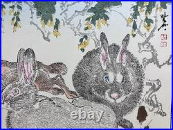Kawanabe Kyosai Ukiyo-e Woodblock Print Kyosai Rakuga / Wild Rabbits