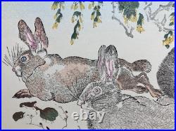 Kawanabe Kyosai Ukiyo-e Woodblock Print Kyosai Rakuga / Wild Rabbits