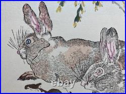 Kawanabe Kyosai Ukiyo-e Woodblock Print Kyosai Rakuga / Wild Rabbits
