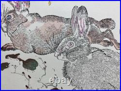 Kawanabe Kyosai Ukiyo-e Woodblock Print Kyosai Rakuga / Wild Rabbits