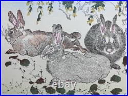 Kawanabe Kyosai Ukiyo-e Woodblock Print Kyosai Rakuga / Wild Rabbits
