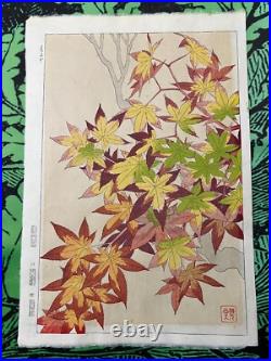 Kawarazaki Shodo Japanese Woodblock Print Autumn leaves plants Shin Hanga