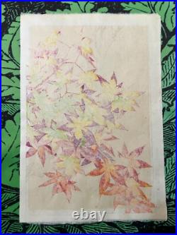 Kawarazaki Shodo Japanese Woodblock Print Autumn leaves plants Shin Hanga