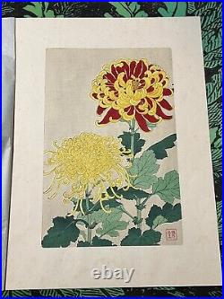 Kawarazaki Shodo Japanese Woodblock Print CHRYSANTHEMUM Flower plants KIKU