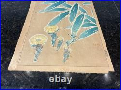 Kawarazaki Shodo Woodblock Print Fukujusou and Bamboo Adonis Flower 1st Edition