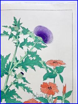 Kawarazaki Shodo Woodblock Print Thistle and Gampi Kyoto Unsodo Flower Prints