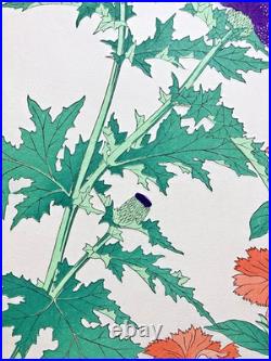 Kawarazaki Shodo Woodblock Print Thistle and Gampi Kyoto Unsodo Flower Prints