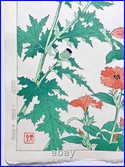 Kawarazaki Shodo Woodblock Print Thistle and Gampi Kyoto Unsodo Flower Prints