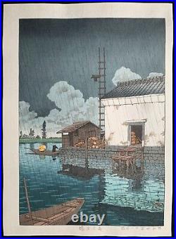 Kawase HASUI JAPANESE Woodblock Print Rain at Ushibori