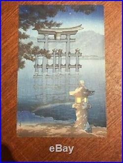 Kawase Hasui (1883-1957) Woodblock Print. Starry Night Miyajima. Trimmed