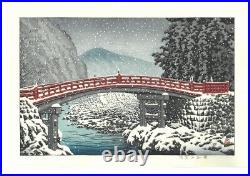 Kawase Hasui Japanese Woodblock Print Authentic Snow on the Nikko Shinkyo Japan