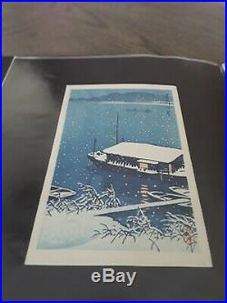 Kawase Hasui Japanese Woodblock Print Snow at Arakawa River