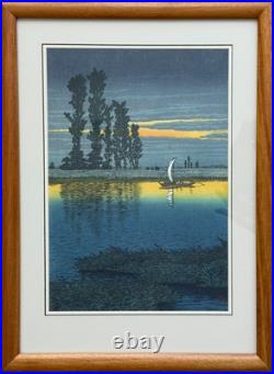 Kawase Hasui, Japanese Woodblock Print Ushibori Evening Twilight