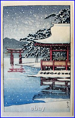 Kawase Hasui Japanese woodblock print Miyajima in Snow VG Condition