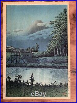 Kawase Hasui Mount Fuji from Tagonoura Bridge rare antique japanese woodblock