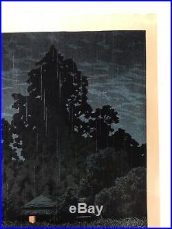 Kawase Hasui Original Japanese Woodblock Print Rain At Omiya 1930 Rare Woodcut