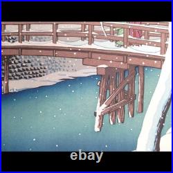 Kawase Hasui Snow falling at dusk on the Edogawa River Woodblock Print Shin
