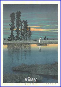 Kawase Hasui Ushibori no Yugure Sunset 1930 Japanese Woodblock Print SHIN HANAGA