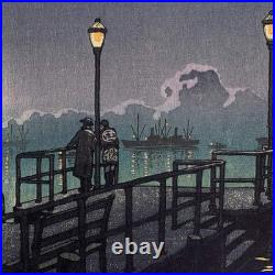 Kawase Hasui Woodblock Print Replica Otaru Wharf Showa 1933 Poster 39.5x26.5cm