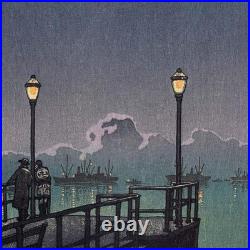 Kawase Hasui Woodblock Print Replica Otaru Wharf Showa 1933 Poster 39.5x26.5cm