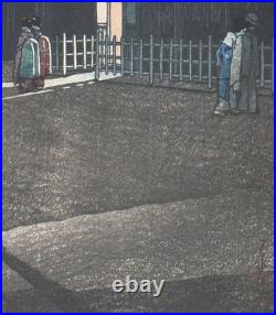 Kawase Hasui woodblock print Evening at Soemoncho, Osaka