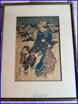 Keisei Eisen (1790 1848) Mother And Child Strolling At Asukayama Woodblock