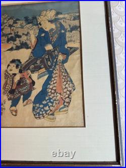 Keisei Eisen (1790 1848) Mother And Child Strolling At Asukayama Woodblock