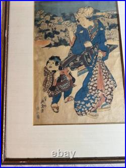 Keisei Eisen (1790 1848) Mother And Child Strolling At Asukayama Woodblock