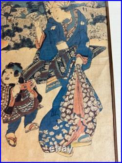 Keisei Eisen (1790 1848) Mother And Child Strolling At Asukayama Woodblock
