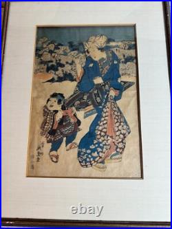 Keisei Eisen (1790 1848) Mother And Child Strolling At Asukayama Woodblock