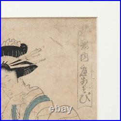 Kikukawa Eizan Antique Japanese Woodblock Print of Courtesans Fishing c. 1810
