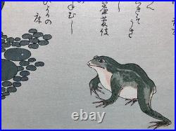 Kitagawa Utamaro Ukiyo-e Woodblock Print Gold Beetle and Frogs