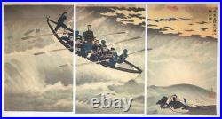 Kiyochika Woodblock Print TriptychOur Army Landing at Rongcheng Bay