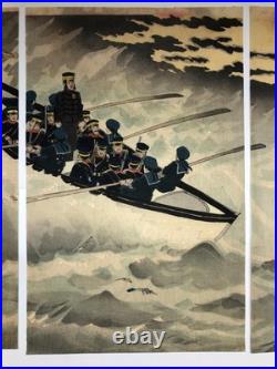 Kiyochika Woodblock Print TriptychOur Army Landing at Rongcheng Bay