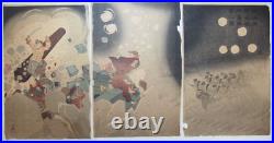 Kiyochika Woodblock Print Triptych Attack on Weihaiwei, Sino-Japanese Ukiyo-e