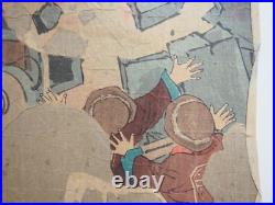 Kiyochika Woodblock Print Triptych Attack on Weihaiwei, Sino-Japanese Ukiyo-e