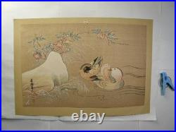 Kiyoshi Saito Duck and Duck Japanese Woodblock Print Late Taisho Era Signed