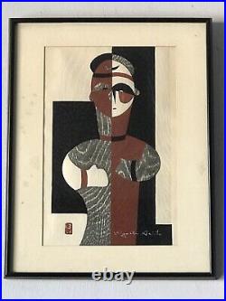 Kiyoshi Saito Haniwa Woodblock Print 1960 Vintage Japanese Modern Cubist Cubism