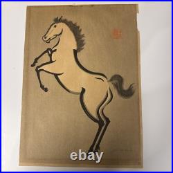 Kiyoshi Saito Rearing Horse Japanese Woodblock Print Signed Art