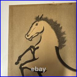 Kiyoshi Saito Rearing Horse Japanese Woodblock Print Signed Art