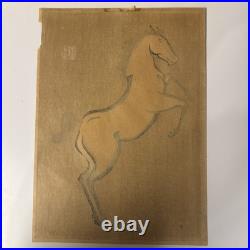 Kiyoshi Saito Rearing Horse Japanese Woodblock Print Signed Art