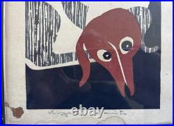 Kiyoshi Saito Signed Framed Dog Print Japanese Modern Portrait Small