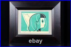 Kiyoshi Saito Signed Woodblock Print Green Girl Antique Framed Damage READ