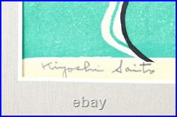 Kiyoshi Saito Signed Woodblock Print Green Girl Antique Framed Damage READ